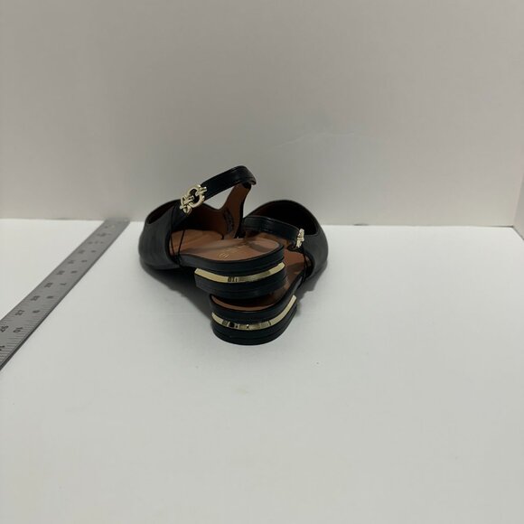 NWT JONES NEW YORK Black & Gold Leather Pointed Sling Back Flat Shoes, Size: 7 - Picture 3 of 4